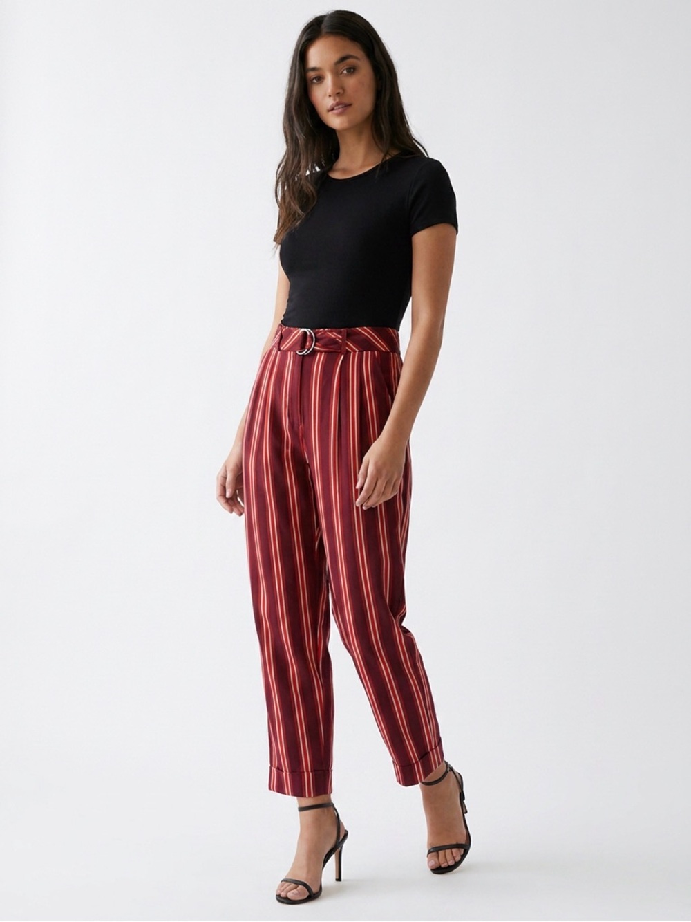 Free People Burgundy Striped Paperbag Ankle Pants